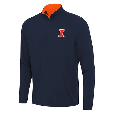 Men's Antigua Navy/Orange Illinois Fighting Illini Content Quarter-Zip Pullover Top