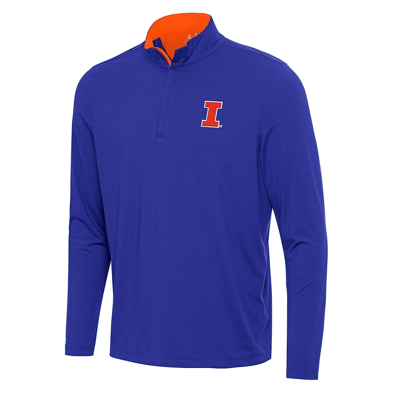 Men's Antigua Blue/Orange Illinois Fighting Illini Content Quarter-Zip Pullover Top