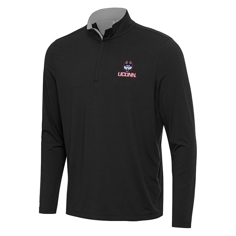 Men's Antigua Black/Gray UConn Huskies Content Quarter-Zip Pullover Top
