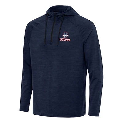 Men's Antigua Heather Navy UConn Huskies Spikes Raglan Quarter-Zip Hoodie