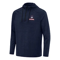 Men's Antigua Heather Navy UConn Huskies Spikes Raglan Quarter-Zip Hoodie