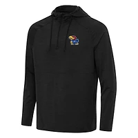 Men's Antigua Heather Kansas Jayhawks Spikes Raglan Quarter-Zip Hoodie