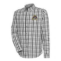 Men's Antigua  Black/Gray ECU Pirates Tending Tri-Blend Button-Down Long Sleeve Shirt