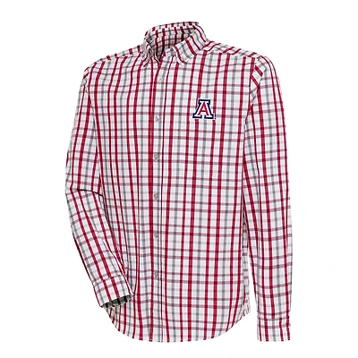 Men's Antigua  Red/Gray Arizona Wildcats Tending Tri-Blend Button-Down Long Sleeve Shirt