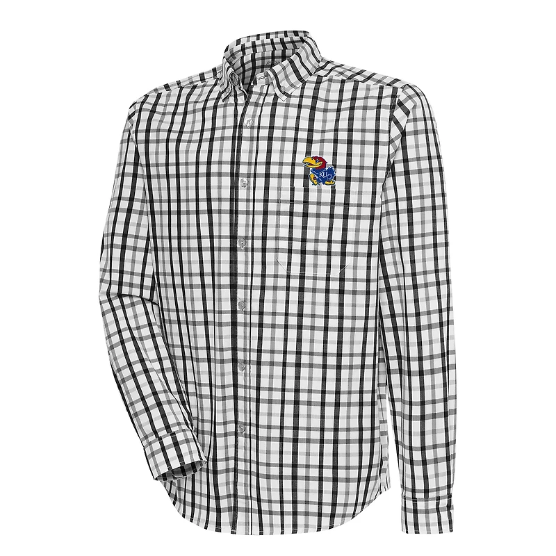 Men's Antigua  Black/Gray Kansas Jayhawks Tending Tri-Blend Button-Down Long Sleeve Shirt
