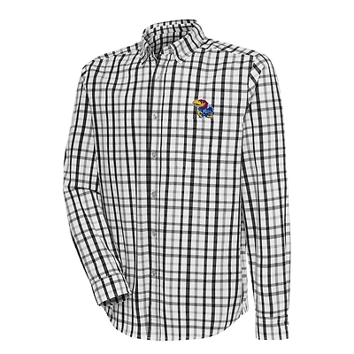 Men's Antigua  Black/Gray Kansas Jayhawks Tending Tri-Blend Button-Down Long Sleeve Shirt