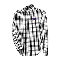 Men's Antigua  Black/Gray Kansas State Wildcats Tending Tri-Blend Button-Down Long Sleeve Shirt