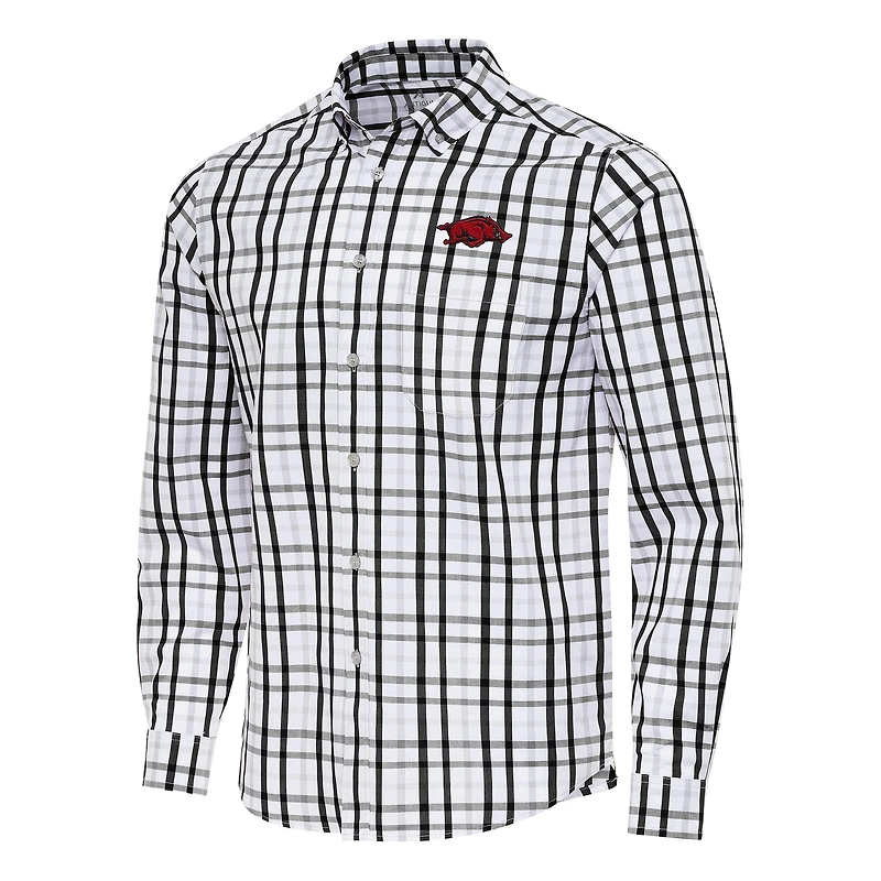 Men's Antigua  Black/Gray Arkansas Razorbacks Tending Tri-Blend Button-Down Long Sleeve Shirt