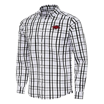 Men's Antigua  Black/Gray Arkansas Razorbacks Tending Tri-Blend Button-Down Long Sleeve Shirt