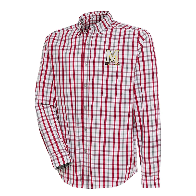 Men's Antigua  Red/Gray Maryland Terrapins Tending Tri-Blend Button-Down Long Sleeve Shirt