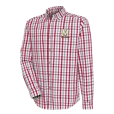 Men's Antigua  Red/Gray Maryland Terrapins Tending Tri-Blend Button-Down Long Sleeve Shirt