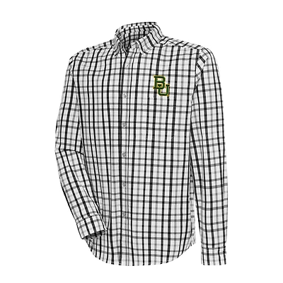 Men's Antigua  Black/Gray Baylor Bears Tending Tri-Blend Button-Down Long Sleeve Shirt