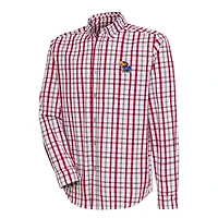 Men's Antigua  Red/Gray Kansas Jayhawks Tending Tri-Blend Button-Down Long Sleeve Shirt