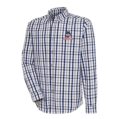 Men's Antigua  Navy/Gray UConn Huskies Tending Tri-Blend Button-Down Long Sleeve Shirt