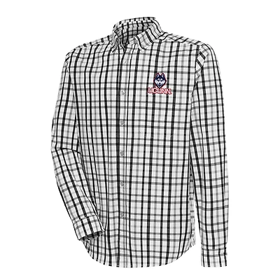 Men's Antigua  Black/Gray UConn Huskies Tending Tri-Blend Button-Down Long Sleeve Shirt