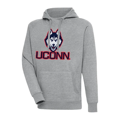 Men's Antigua Heather Gray UConn Huskies Big & Tall Victory Raglan Pullover Hoodie