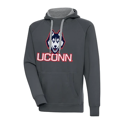 Men's Antigua Charcoal UConn Huskies Big & Tall Victory Raglan Pullover Hoodie