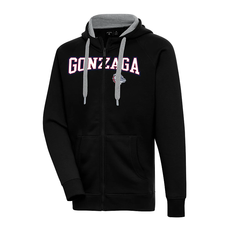 Men's Antigua Black Gonzaga Bulldogs Big & Tall Victory Raglan Full-Zip Hoodie Jacket