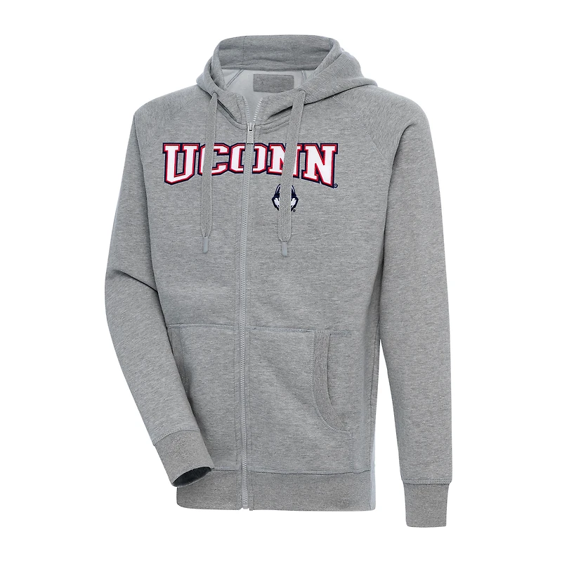 Men's Antigua Heather Gray UConn Huskies Big & Tall Victory Raglan Full-Zip Hoodie Jacket
