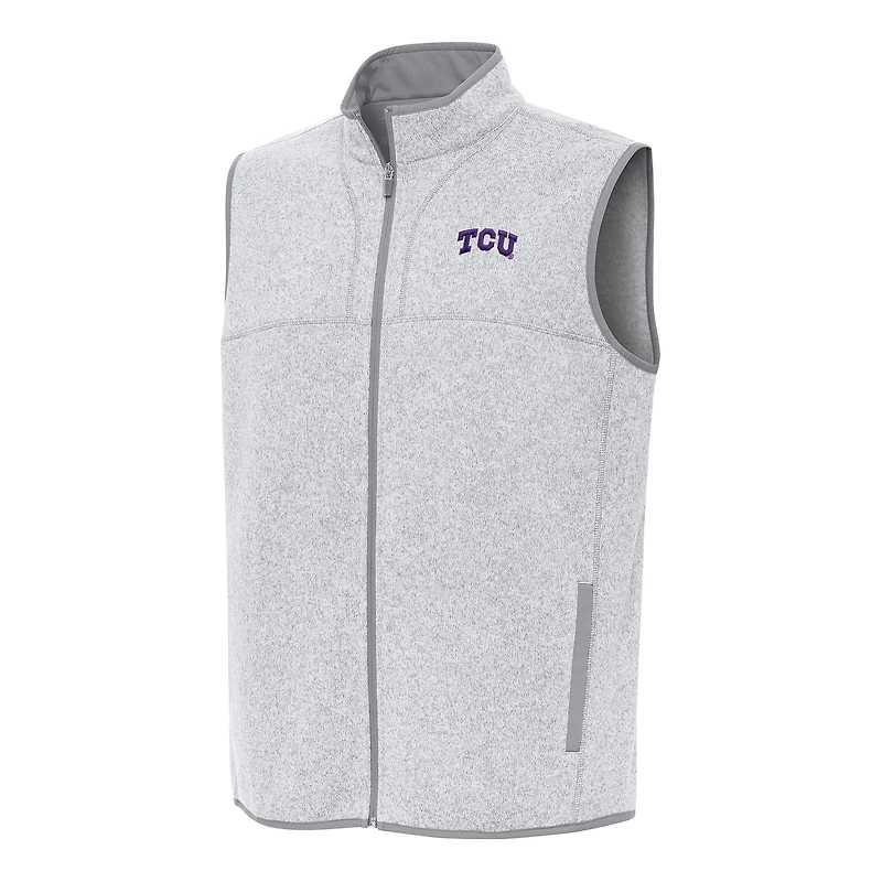 Men's Antigua Heather Gray TCU Horned Frogs Fortune Full-Zip Vest