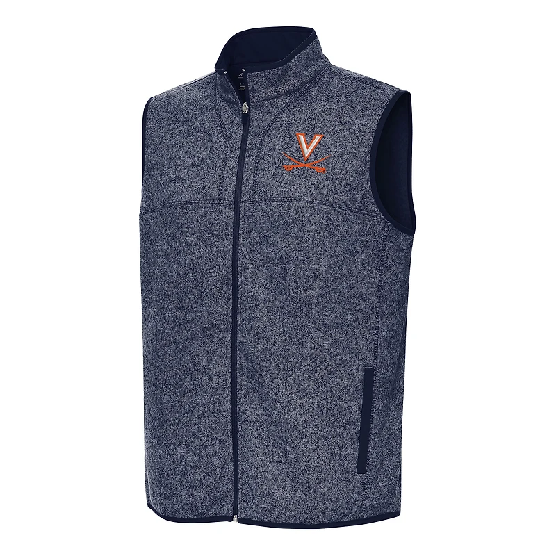 Men's Antigua Heather Navy Virginia Cavaliers Fortune Full-Zip Vest