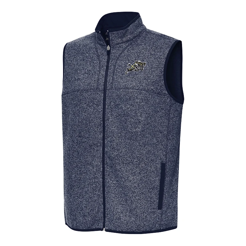 Men's Antigua Heather Navy Navy Midshipmen Fortune Full-Zip Vest
