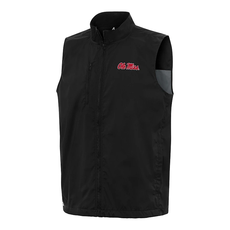 Men's Antigua  Black Ole Miss Rebels Brisk Full-Zip Vest