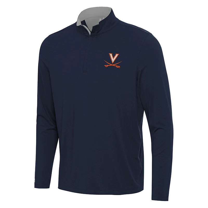 Men's Antigua Navy/Gray Virginia Cavaliers Content Quarter-Zip Pullover Top