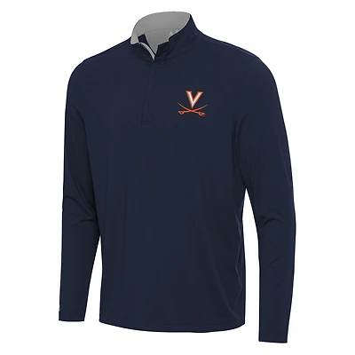 Men's Antigua Navy/Gray Virginia Cavaliers Content Quarter-Zip Pullover Top