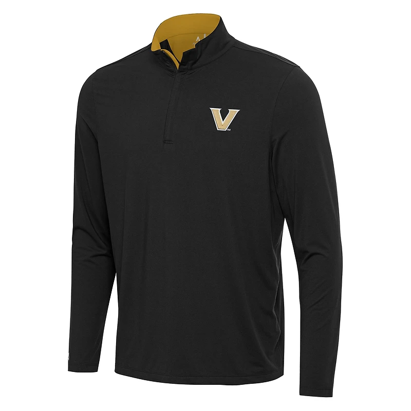 Men's Antigua Black/Gold Vanderbilt Commodores Content Quarter-Zip Pullover Top
