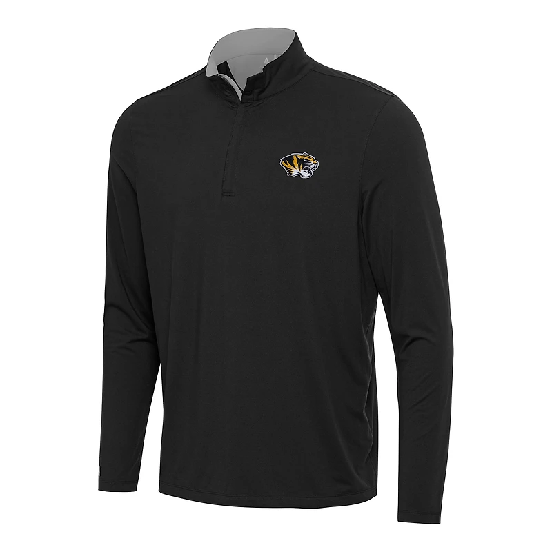 Men's Antigua Black/Gray Missouri Tigers Content Quarter-Zip Pullover Top