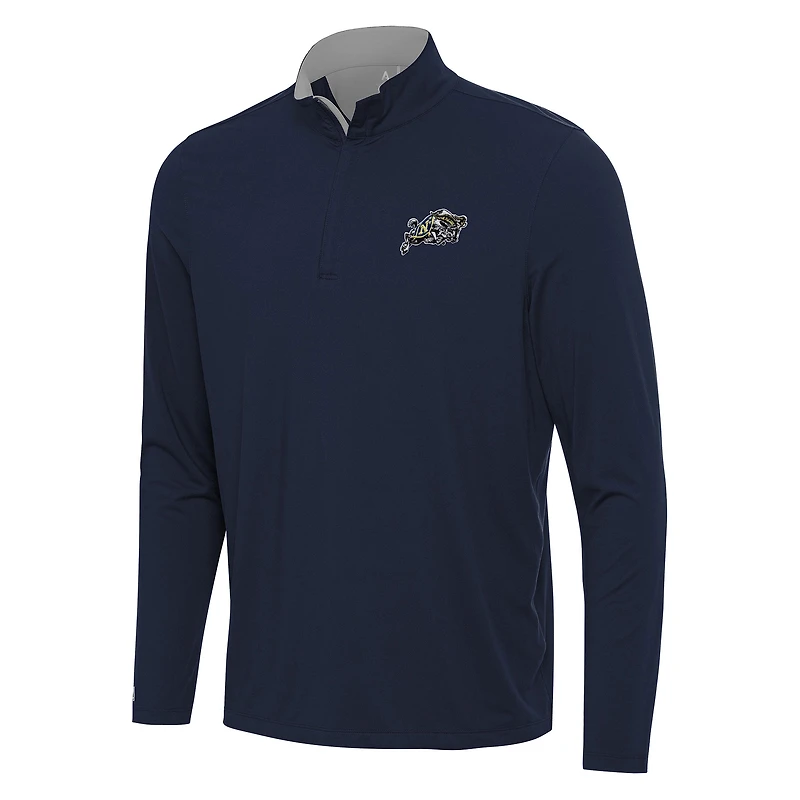 Men's Antigua Navy/Gray Navy Midshipmen Content Quarter-Zip Pullover Top