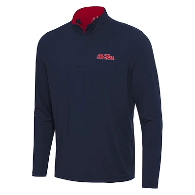 Men's Antigua Navy/Red Ole Miss Rebels Content Quarter-Zip Pullover Top