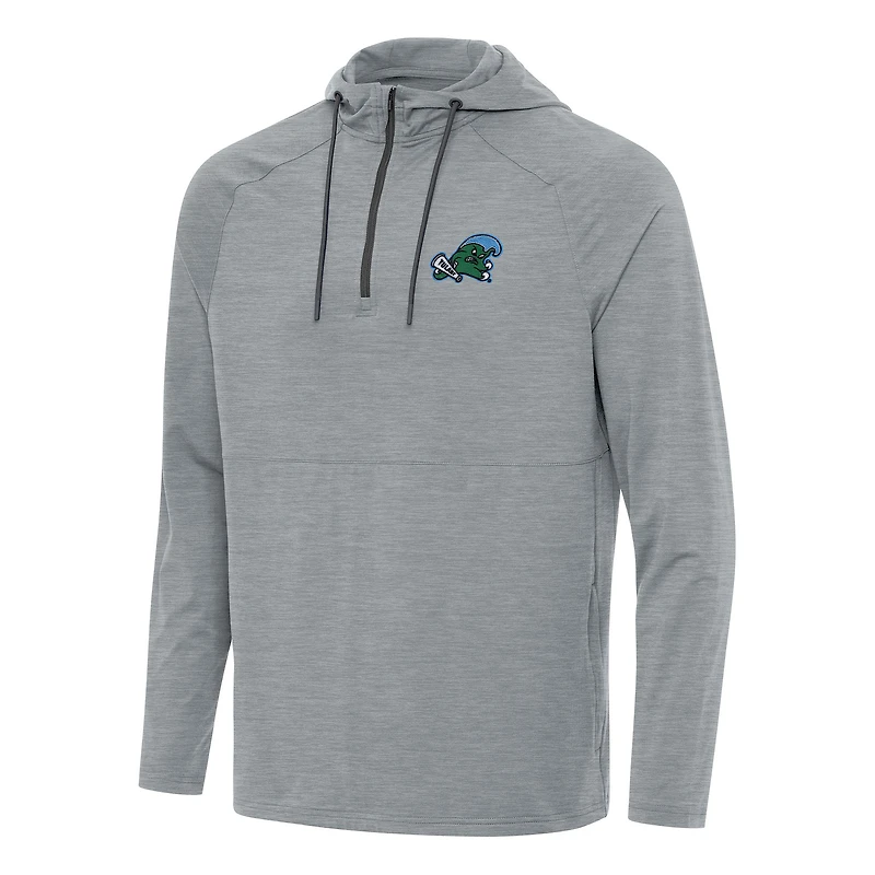 Men's Antigua Heather Gray Tulane Green Wave Spikes Raglan Quarter-Zip Hoodie