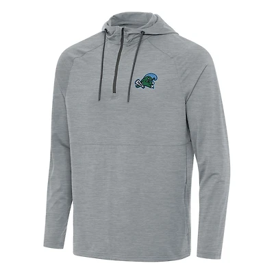 Men's Antigua Heather Gray Tulane Green Wave Spikes Raglan Quarter-Zip Hoodie