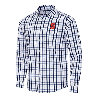 Men's Antigua  Navy/Gray Syracuse Orange Tending Tri-Blend Button-Down Long Sleeve Shirt