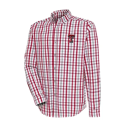 Men's Antigua Red/Gray Texas Tech Red Raiders Tending Tri-Blend Button-Down Long Sleeve Shirt