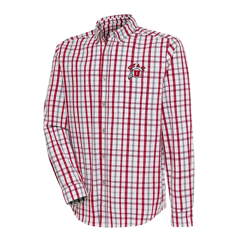 Men's Antigua  Red/Gray Utah Utes Tending Tri-Blend Button-Down Long Sleeve Shirt