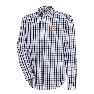 Men's Antigua  Navy/Gray Virginia Cavaliers Tending Tri-Blend Button-Down Long Sleeve Shirt