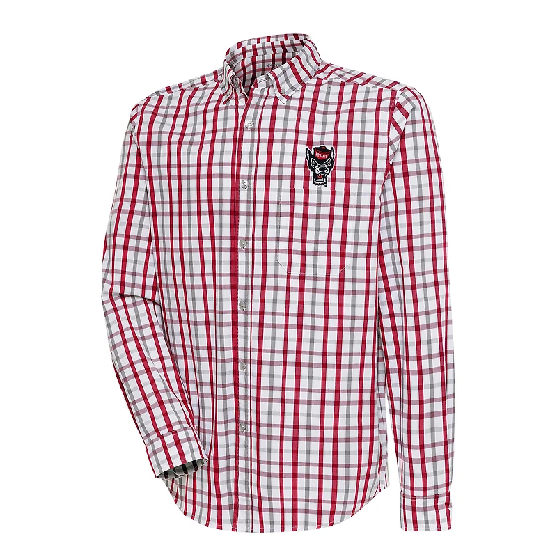 Men's Antigua  Red/Gray NC State Wolfpack Tending Tri-Blend Button-Down Long Sleeve Shirt