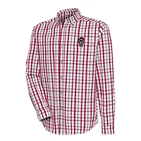 Men's Antigua  Red/Gray NC State Wolfpack Tending Tri-Blend Button-Down Long Sleeve Shirt