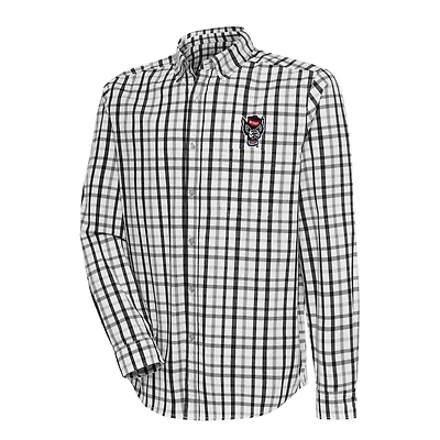 Men's Antigua  Black/Gray NC State Wolfpack Tending Tri-Blend Button-Down Long Sleeve Shirt