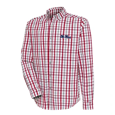 Men's Antigua  Red/Gray Ole Miss Rebels Tending Tri-Blend Button-Down Long Sleeve Shirt