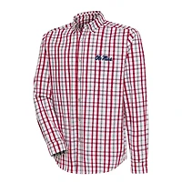 Men's Antigua  Red/Gray Ole Miss Rebels Tending Tri-Blend Button-Down Long Sleeve Shirt