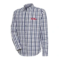 Men's Antigua  Navy/Gray Ole Miss Rebels Tending Tri-Blend Button-Down Long Sleeve Shirt