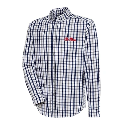 Men's Antigua  Navy/Gray Ole Miss Rebels Tending Tri-Blend Button-Down Long Sleeve Shirt