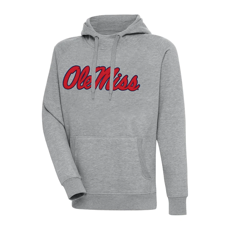 Men's Antigua Heather Gray Ole Miss Rebels Big & Tall Victory Raglan Pullover Hoodie