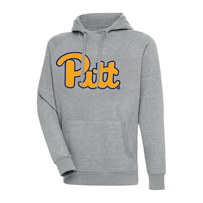 Men&#x27;s Antigua Heather Gray Pitt Panthers Big &amp; Tall Victory Raglan Pullover Hoodie