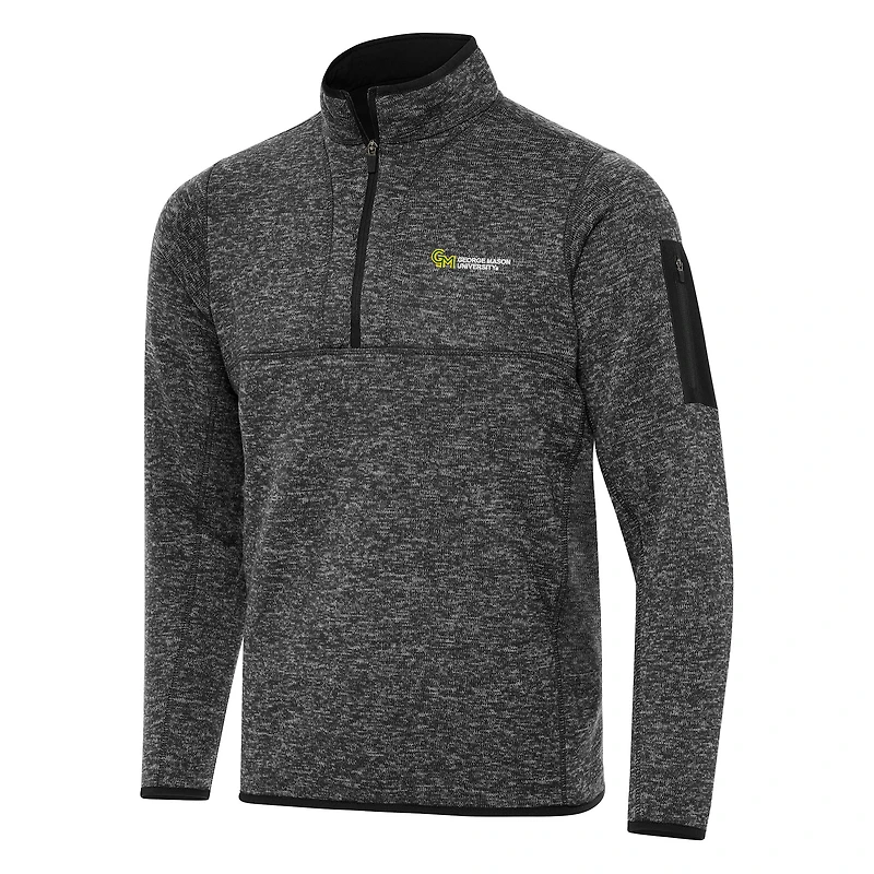 Men's Antigua Heather Black George Mason Patriots Fortune Quarter-Zip Sweatshirt