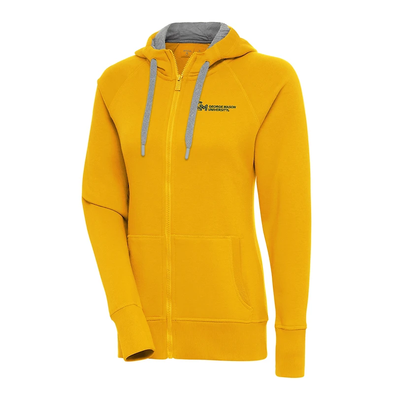 Women's Antigua Gold George Mason Patriots Victory Raglan Full-Zip Hoodie Jacket